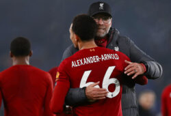 Manager of Liverpool, Jurgen Klopp celebrates with Trent Alexander-Arnold during the Premier League match between Leicester City and Liverpool at King Power Stadium.
Final Score; Leicester City 0:4 Liverpool. (Photo by Richard Calver / SOPA Images/Sipa USA)