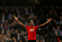 FILE PHOTO: ON THIS DAY -- April 7  April 7, 2018     SOCCER - Manchester United midfielder Paul Pogba celebrates after his match-winning display against rivals Manchester City at the Etihad Stadium.     City needed victory to be crowned Premier League champions but Pogba scored two goals in two second-half minutes to help United draw level at 2-2, before a Chris Smalling volley completed a dramatic turnaround.     United were beaten 1-0 by West Bromwich Albion in their next Premier League match, resulting in City becoming champions with five games to spare.  REUTERS/Russell Cheyne/File Photo  X02429