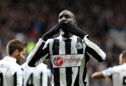 Newcastle United's Demba Ba, celebrates his goal during their English Premier League soccer match against West Bromwich Albion at St James' Park, Newcastle, England, Sunday, Oct. 28, 2012. (AP Photo/Scott Heppell)