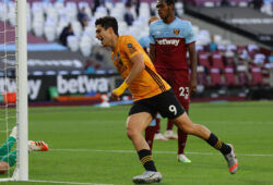 June 20, 2020, London, United Kingdom: Raul Jimenez of Wolverhampton Wanderers celebrates scoring the first goal during the Premier League match at the London Stadium, London. Picture date: 20th June 2020. Picture credit should read: David Klein/Sportimage.