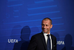 Soccer Football - UEFA Executive Committee Press Conference - Nyon, Switzerland - June 17, 2020 UEFA president Aleksander Ceferin during a press conference following the UEFA Executive Committee meeting at the UEFA headquarters  UEFA Pool/Handout via REUTERS ATTENTION EDITORS - THIS IMAGE HAS BEEN SUPPLIED BY A THIRD PARTY.  X80001