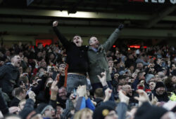 Manchester United, ManU fans celebrate the win during the Premier League match at Old Trafford, Manchester. Picture date: 8th March 2020. Picture credit should read: Darren Staples/Sportimage PUBLICATIONxNOTxINxUK SPI-0537-0064