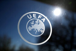 FILE PHOTO: Soccer Football - Europa League - Round of 16 draw - Nyon, Switzerland - February 28, 2020   General view of the UEFA logo at UEFA Headquarters before the draw   REUTERS/Denis Balibouse/File Photo  X90072
