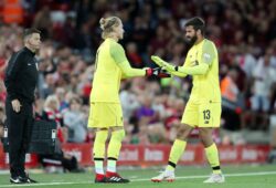 Mandatory Credit: Photo by Paul Greenwood/BPI/REX (9782564u)
Liverpool goalkeeper Alisson Becker is substituted for Loris Karius
Liverpool v Torino FC, Pre-season Friendly,  Anfield, Liverpool - 7 August 2018