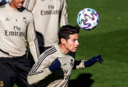 epa08194547 Real Madrid's Colombian midfielder James Rodriguez performs during his team's training session at the club's sport complex in Valdebebas, outside Madrid, Spain, 05 February 2020. Real Madrid will face Real Sociedad in their Spanish King's Cup quarter final soccer match on 06 February 2020.  EPA-EFE/RODRIGO JIMENEZ