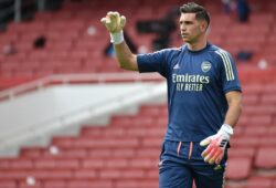 epa08566954 Arsenal goalkeeper Emiliano Martinez gestures during the warm-up before the English Premier League match between Arsenal London and Watford in London, Britain, 26 July 2020.  EPA-EFE/Rui Vieira/NMC/Pool EDITORIAL USE ONLY. No use with unauthorized audio, video, data, fixture lists, club/league logos or 'live' services. Online in-match use limited to 120 images, no video emulation. No use in betting, games or single club/league/player publications.