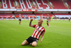 Soccer Football - Premier League - Sheffield United v Tottenham Hotspur - Bramall Lane, Sheffield, Britain - July 2, 2020 Sheffield United's Oliver McBurnie celebrates scoring their third goal, as play resumes behind closed doors following the outbreak of the coronavirus disease (COVID-19) Oli Scarff/Pool via REUTERS  EDITORIAL USE ONLY. No use with unauthorized audio, video, data, fixture lists, club/league logos or "live" services. Online in-match use limited to 75 images, no video emulation. No use in betting, games or single club/league/player publications.  Please contact your account representative for further details.     TPX IMAGES OF THE DAY  X01348