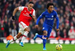 Pierre-Emerick Aubameyang of Arsenal chases Willian of Chelsea