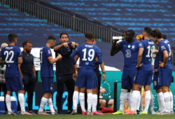 Frank Lampard Chelsea manager during the first-half drinks break at the Emirates FA Cup Final match Arsenal v Chelsea, at Wembley Stadium, London, UK on 1st August, 2020. The match is being played behind closed doors because of the current COVID-19 Coronavirus pandemic, and government social distancing/lockdown restrictions. PUBLICATIONxNOTxINxUK