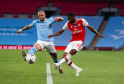 July 18, 2020, London, United Kingdom: Ainsley Maitland-Niles of Arsenal looks to get a cross past Kyle Walker of Manchester City during the FA Cup Semi Final match between Arsenal and Manchester City at Wembley Stadium on July 18th 2020 in London, England..Where: London, United Kingdom.When: 18 Jul 2020.Credit: Richard BurleyphcimagesCover Images..**NOT AVAILABLE FOR PUBLICATION IN UK NEWSPAPERS.