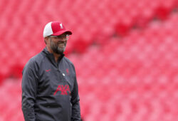 Liverpool manager Jurgen Klopp smiles during warm up before the English FA Community Shield soccer match between Arsenal and Liverpool at Wembley stadium in London, Saturday, Aug. 29, 2020. (Andrew Couldridge/Pool via AP)  XDMV151