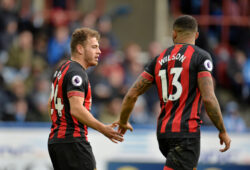FILE PHOTO: Soccer Football - Premier League - Huddersfield Town v AFC Bournemouth - John Smith's Stadium, Huddersfield, Britain - March 9, 2019  Bournemouth's Ryan Fraser celebrates scoring their second goal with Callum Wilson       REUTERS/Peter Powell  EDITORIAL USE ONLY. No use with unauthorized audio, video, data, fixture lists, club/league logos or "live" services. Online in-match use limited to 75 images, no video emulation. No use in betting, games or single club/league/player publications.  Please contact your account representative for further details/File Photo  X06528