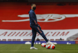 Arsenal's Hector Bellerin on the pitch prior g the English Premier League soccer match between Arsenal and Liverpool at the Emirates Stadium in London, England, Wednesday, July 15, 2020. (Paul Childs/Pool via AP)  BA136