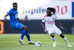 Gent's Michael Ngadeu Ngadjui and Lyon's Bertrand Traore fight for the ball during a friendly soccer game between Belgian first division team KAA Gent and French Ligue 1 team Olympique Lyonnais, Wednesday 22 July 2020 in Gent, in preparation of the upcoming 2020-2021 season. BELGA PHOTO JASPER JACOBS (Photo by JASPER JACOBS/Belga/Sipa USA)