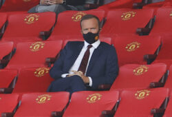 Manchester United Chief Executive Ed Woodward watches on during the English Premier League soccer match between Manchester United and Crystal Palace at the Old Trafford stadium in Manchester, England, Saturday, Sept. 19, 2020. (Richard Heathcote/Pool via AP)  XEL156