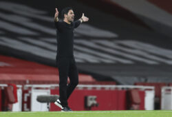 Arsenal's manager Mikel Arteta gestures during the English Premier League soccer match between Arsenal and Leicester City at Emirates Stadium in London, England, Sunday, Oct. 25, 2020. (Catherine Ivill/Pool via AP)  XMB158