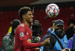 Marcus Rashford of Manchester United, ManU with the match ball after scoring three goals during the UEFA Champions League match at Old Trafford, Manchester. Picture date: 28th October 2020. Picture credit should read: Andrew Yates/Sportimage PUBLICATIONxNOTxINxUK SPI-0732-0110