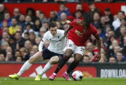 Andrew Robertson of Liverpool challenges Aaron Wan-Bissaka of Manchester United, ManU during the Premier League match at Old Trafford, Manchester. Picture date: 20th October 2019. Picture credit should read: Andrew Yates/Sportimage PUBLICATIONxNOTxINxUK SPI-0258-0023