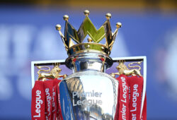 FILE PHOTO: Soccer Football - Premier League - Chelsea v Liverpool - Stamford Bridge, London, Britain - September 20, 2020 General view of the Premier League trophy before the match Pool via REUTERS/Michael Regan EDITORIAL USE ONLY. No use with unauthorized audio, video, data, fixture lists, club/league logos or 'live' services. Online in-match use limited to 75 images, no video emulation. No use in betting, games or single club/league/player publications.  Please contact your account representative for further details./File Photo  X01348