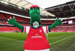 Mandatory Credit: Photo by The Fa/REX (8997803qz)
Arsenal's Mascot Gunnersaurus Ahead of the Fa Cup Semi-final Match Between Wigan Athletic and Arsenal at Wembley Stadium On April 12 2014 in London England
Wigan Athletic V Arsenal - Fa Cup Semi-final - 12 Apr 2014