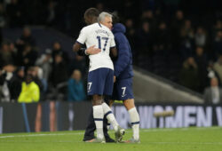 November 30, 2019, London, United Kingdom: TottenhamÕs Head Coach Jose Mourinho hugs Moussa Sissoko and Son Heung-min after the Premier League match at the Tottenham Hotspur Stadium, London. Picture date: 30th November 2019. Picture credit should read: Paul Terry/Sportimage.