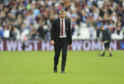 Manchester United's manager Ole Gunnar Solskjaer leaves at the end of the English Premier League soccer match between West Ham and Manchester United at London stadium in London, Sunday, Sept. 22, 2019. West Ham beat Manchester United 2-0. (AP Photo/Leila Coker)  ALT127
