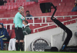 FILE PHOTO: Soccer Football - Premier League - Arsenal v Aston Villa - Emirates Stadium, London, Britain - November 8, 2020 Referee Martin Atkinson consults the VAR pitchside monitor before disallowing a goal Pool via REUTERS/Andy Rain EDITORIAL USE ONLY. No use with unauthorized audio, video, data, fixture lists, club/league logos or 'live' services. Online in-match use limited to 75 images, no video emulation. No use in betting, games or single club /league/player publications.  Please contact your account representative for further details./File Photo  X01348