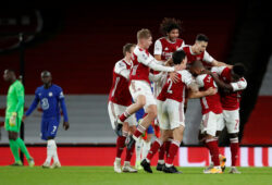 Soccer Football - Premier League - Arsenal v Chelsea - Emirates Stadium, London, Britain - December 26, 2020 Arsenal's Granit Xhaka celebrates scoring their second goal with teammates Pool via REUTERS/Andrew Boyers EDITORIAL USE ONLY. No use with unauthorized audio, video, data, fixture lists, club/league logos or 'live' services. Online in-match use limited to 75 images, no video emulation. No use in betting, games or single club /league/player publications.  Please contact your account representative for further details.     TPX IMAGES OF THE DAY  X03813